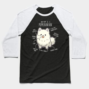 White Pomeranian Dog Anatomy Baseball T-Shirt